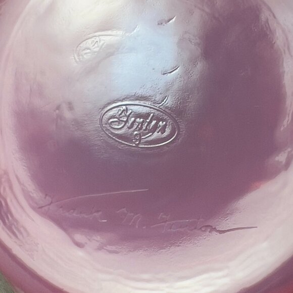Vtg Frank Fenton Art Glass Plum Pink Carnival Iridescent Thumbprint Vase Signed - Picture 10 of 15